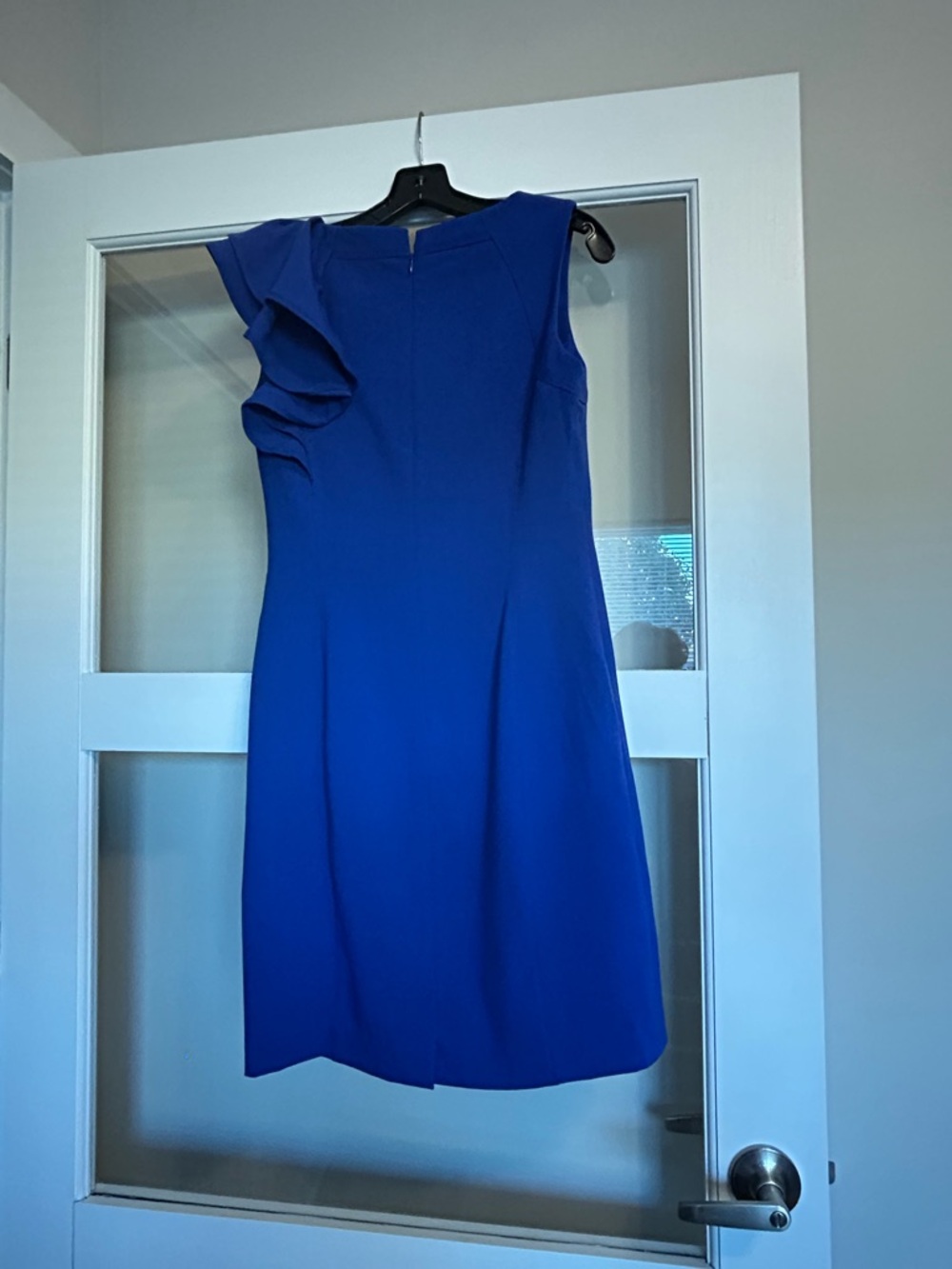 Calvin Klein Royal Blue Sleeveless Midi Dress with Shoulder Ruffle